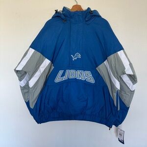 NEW Detroit Lions Jacket Mens XXL Starter NFL Football Pullover Half Zip Up Blue